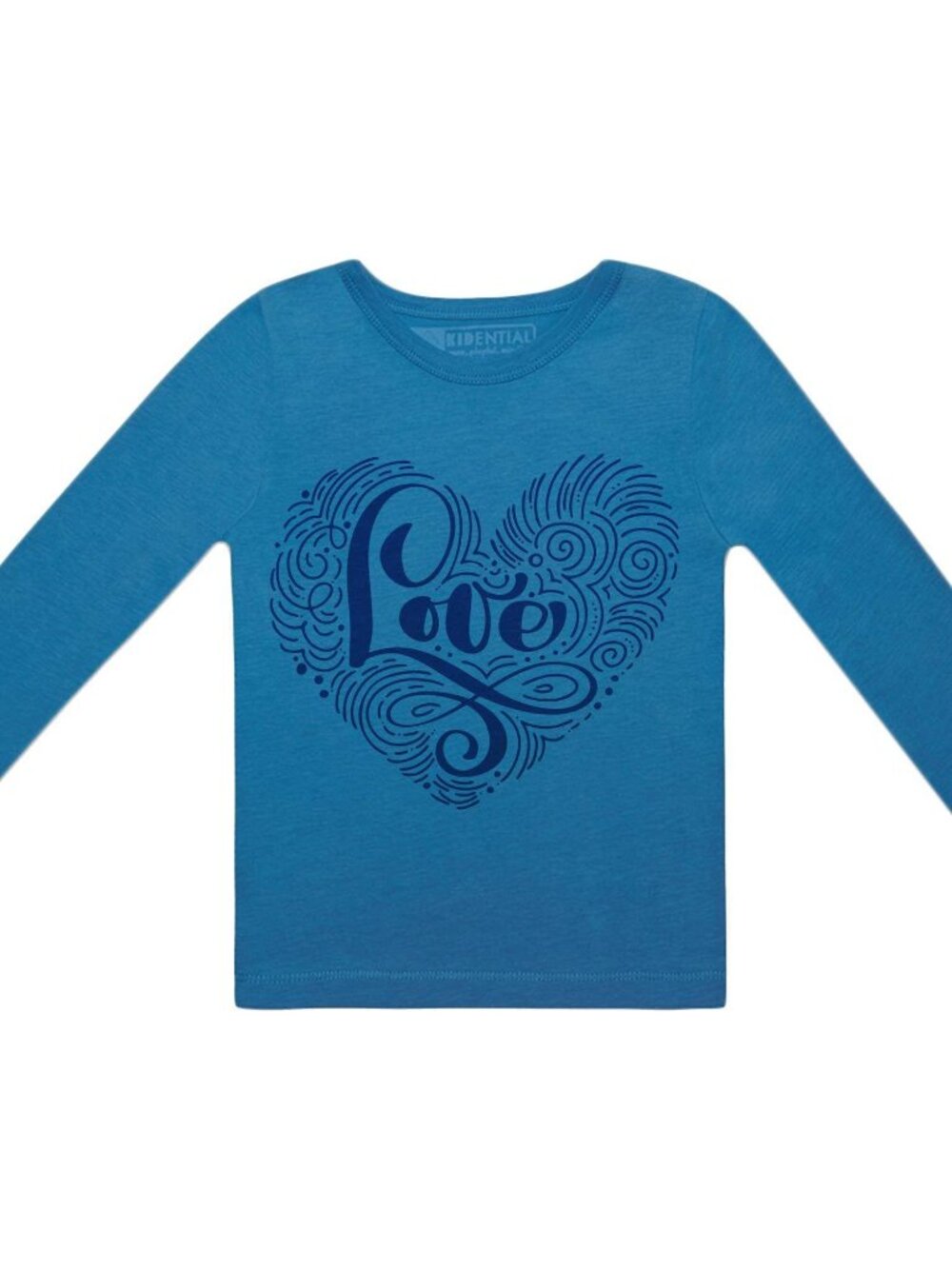 Kidential Long Sleeve Love Heart Shirt Blue Organic Cotton Size 2T Two Tone Appl